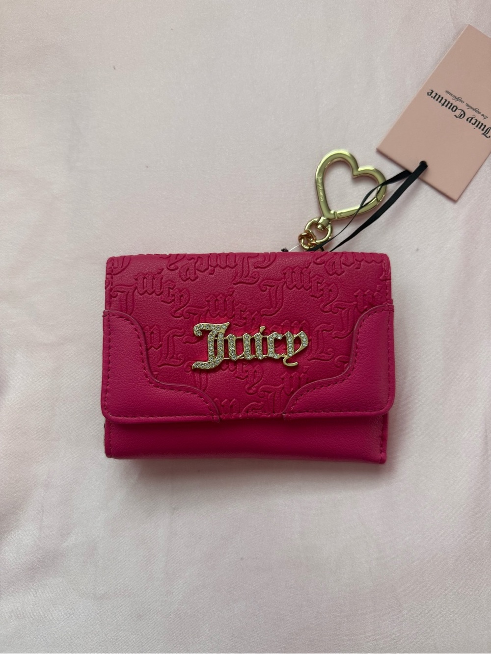 Juicy Couture Fuchsia Embossed Logo Wallet with Gold Heart Keyring